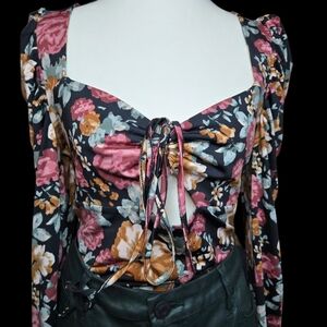 FOREVER 21 Size L,Floral Long Sleeve Ruched Top